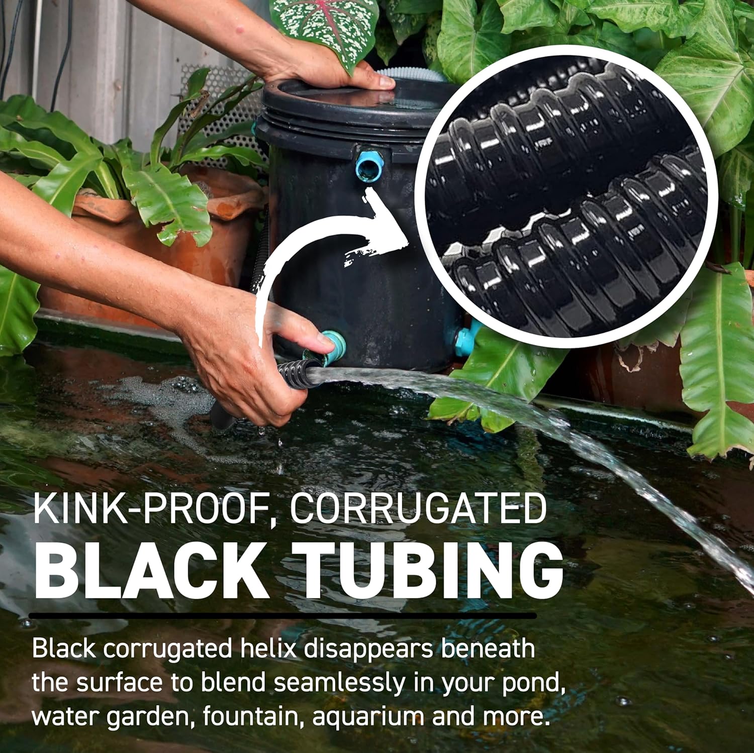 Sealproof Kinkproof 1-1/4 Dia Pond Tubing, Waterfall Pump & Aquarium Hose, 1-1/4-Inch ID, 20 FT, Black, Corrugated, Made in USA-VerdiqueGarden