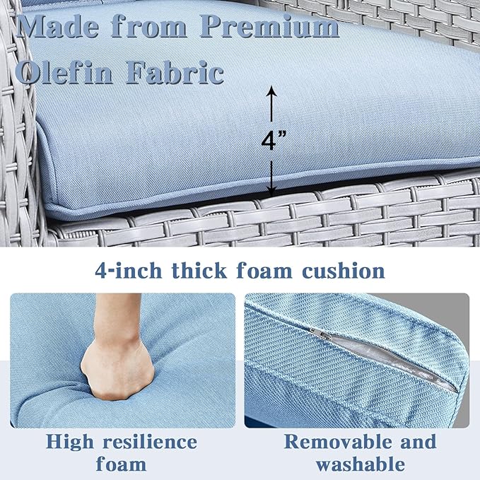 Outdoor Swivel Rocker Patio Chairs Set of 3, High Back Swivel Patio Chairs Wicker Furniture Set, 2 PCS Rattan Swivel Rocking Chair with Side Table, Light Grey Wicker-VerdiqueGarden