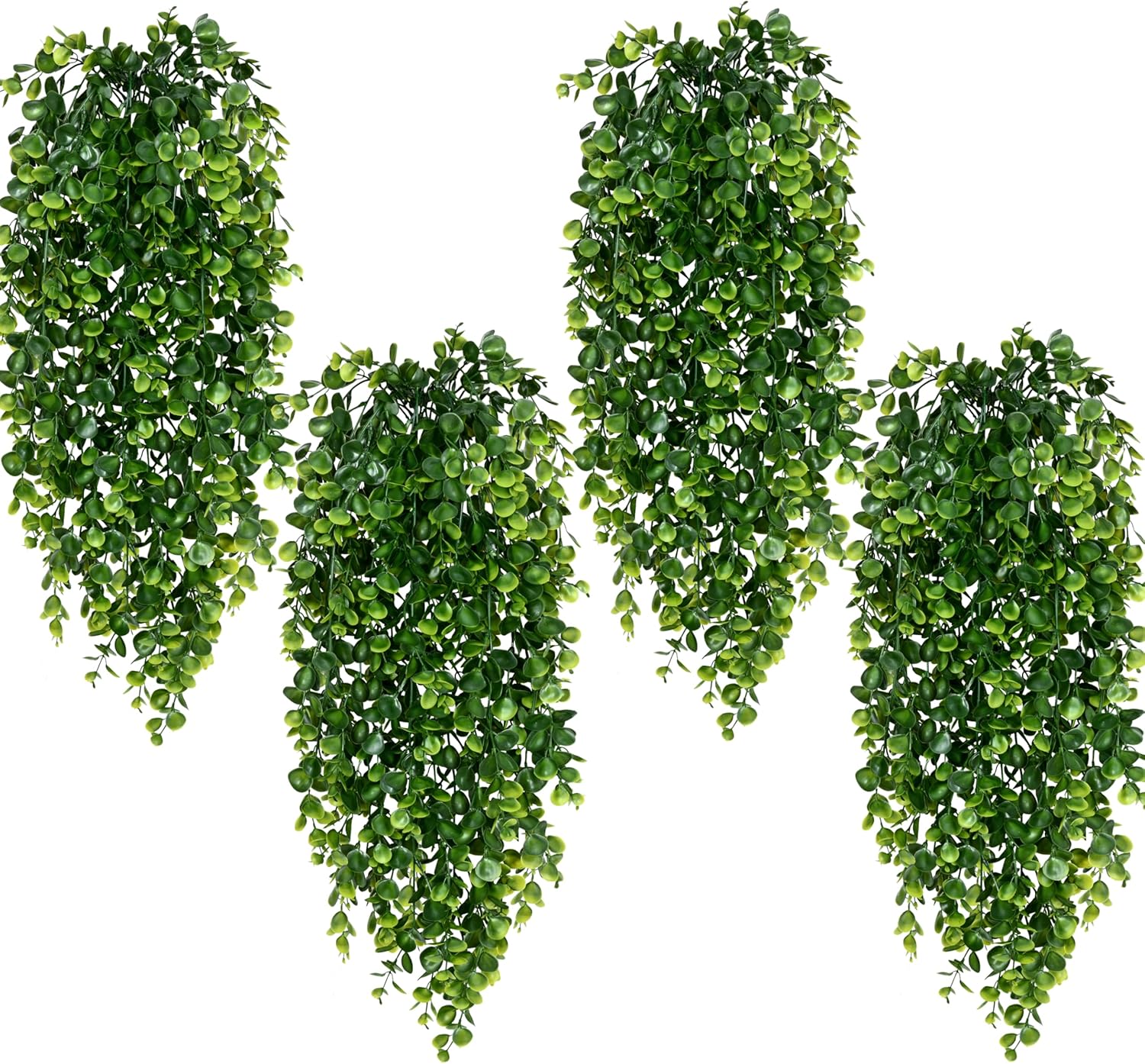 Waipfaru 4Pcs Fake Hanging Plants 2.7ft Fake Plants Eucalyptus Leaves UV Resistant Fake Vines Ivy Artificial Plants Outdoor Faux Plants Indoor Bedroom Living Room Boho Wall Porch Shelf Decor-VerdiqueGarden