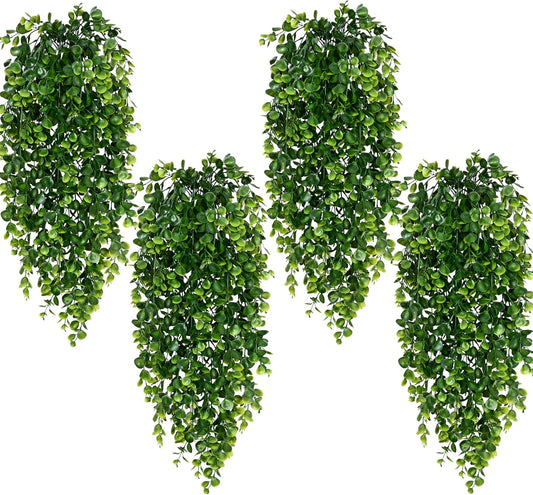 Waipfaru 4Pcs Fake Hanging Plants 2.7ft Fake Plants Eucalyptus Leaves UV Resistant Fake Vines Ivy Artificial Plants Outdoor Faux Plants Indoor Bedroom Living Room Boho Wall Porch Shelf Decor-VerdiqueGarden