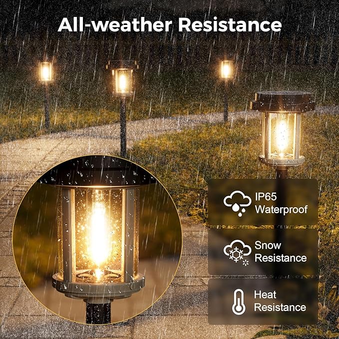 XMCOSY+ Solar Lights Outdoor Waterproof, 20 LM Solar Powered Garden Lights with 2-Tone Black & Grey Metal Design, Solar Pathway Lights for Yard Patio Landscape Walkway Driveway (Black & Grey)-VerdiqueGarden