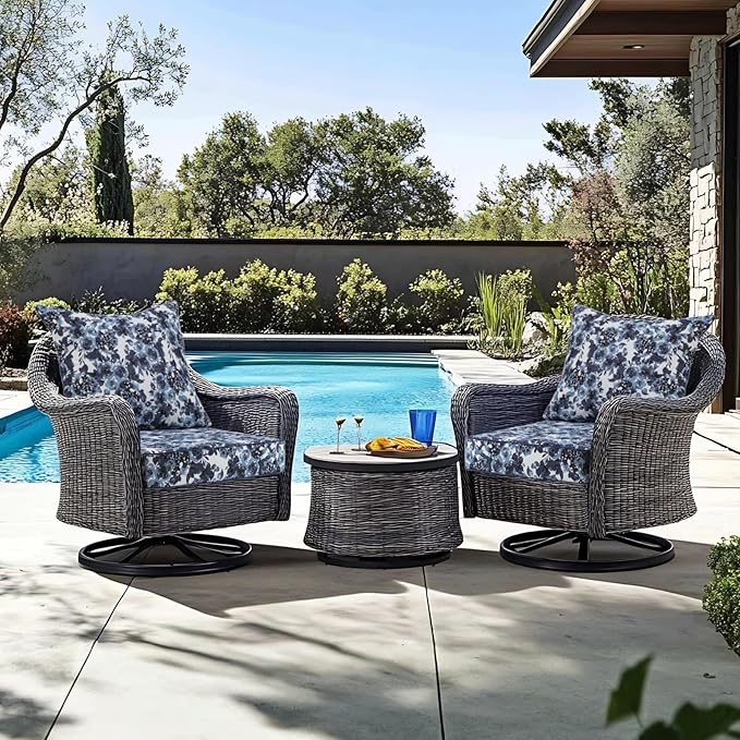 Favoyard Outdoor Seat Cushion 19 x 19 x 3 in Waterproof Pattern Fade Resistant Cover Removable Patio Furniture Cushions Deep Seat & Back Cushion Set with Adjustable Straps for Patio Chair Sofa Couch-VerdiqueGarden