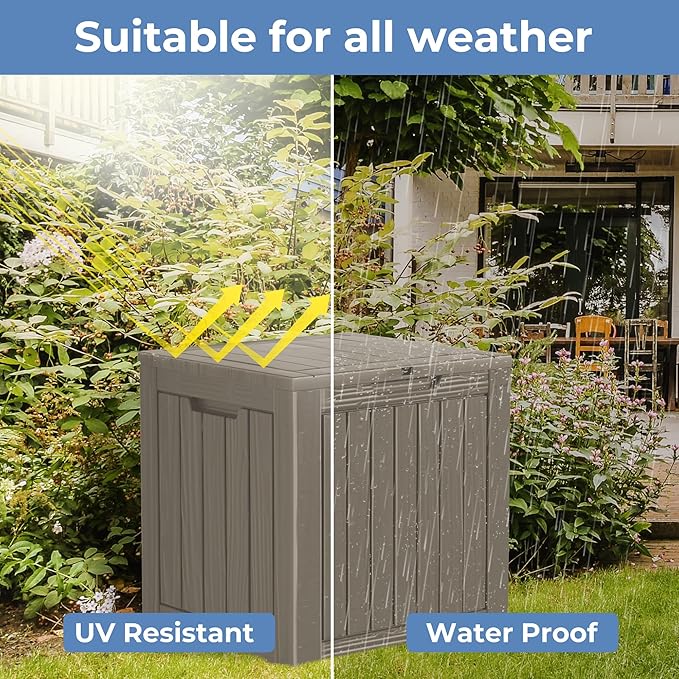 50 Gallon Outdoor Storage Box Waterproof Lockable Resin Deck Box Large, Patio Storage Bin for Pool Accessories Cushion Furniture, Garden Tools, UV-Resistant Outside Delivery Grey-VerdiqueGarden