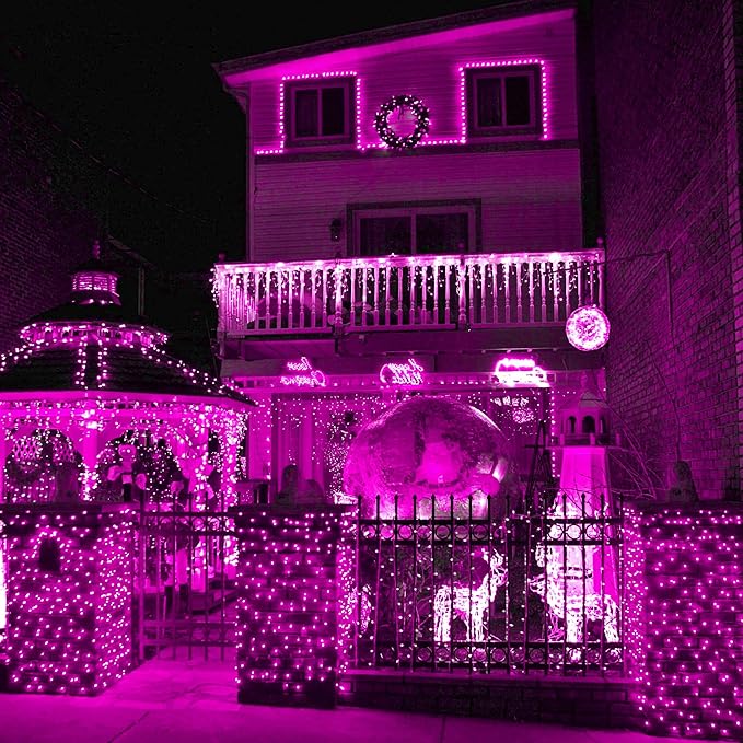 weillsnow Pink Halloween Lights Outdoor, 164 FT 500 LED String Lights Plug in, 8 Modes Waterproof Fairy Lights for Valentines Day, Halloween, Party, Wedding, Bedroom, Garden Decorations-VerdiqueGarden