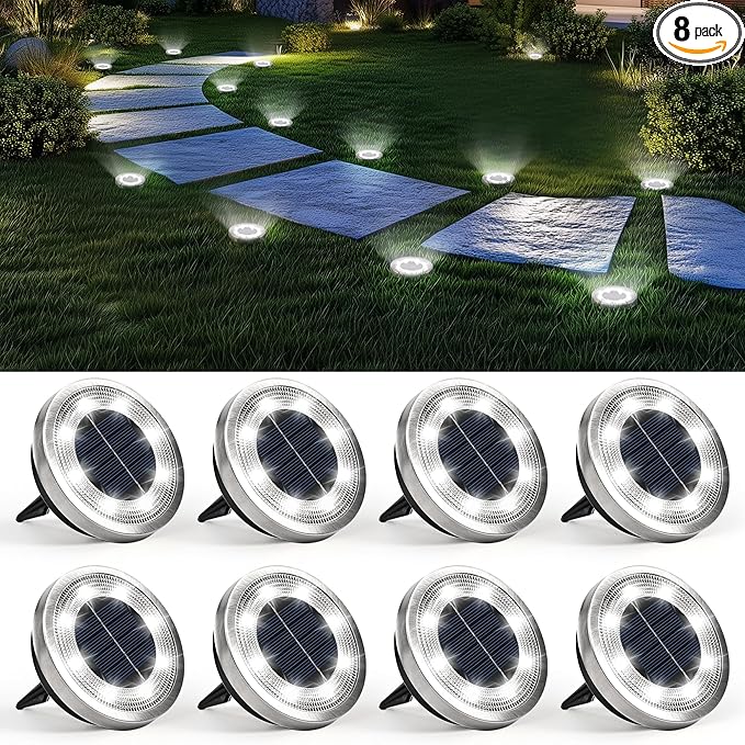 SOLPEX 8 Pack Solar Ground Lights Outdoor Waterproof, Solar Powered Pathway Lights, Landscape Lighting for Garden Walkway Driveway Backyard Decor (Cool White)-VerdiqueGarden