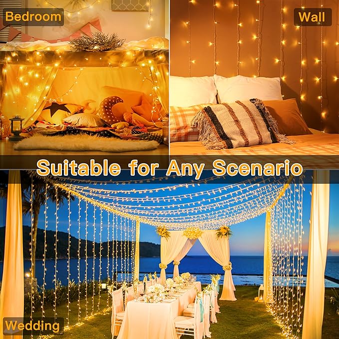 Ollny Christmas Lights Outdoor 400LED 131FT, Warm White Fairy Lights with Remote 3 Timer, Plug in 8 Modes String Lights for Bedroom Indoor Outside House Party Xmas Decorations-VerdiqueGarden