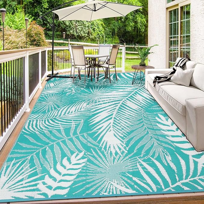 HiiARug Outdoor Rugs 9x12 for Patios Clearance Large Outdoor Rug, Outdoor Plastic Straw Rug RV Camping Rug Large Outdoor Mat for RV, Patio, Backyard, Deck, Picnic, Beach, Trailer, Camping-VerdiqueGarden