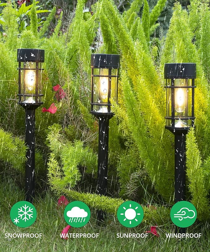 8 Pack Solar Pathway Lights Outdoor, Waterproof Solar Lights Outdoor with Metal & Glass Design - Auto On/Off, Long-Lasting, Landscape Lighting for Garden, Yard, Lawn, Driveway, Walkway-VerdiqueGarden
