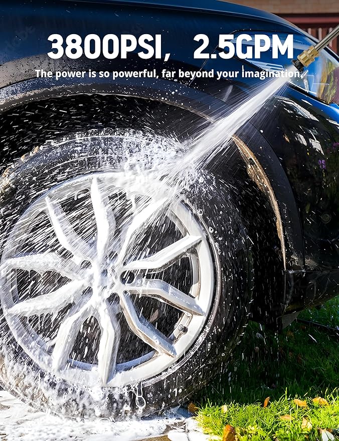 Gas Pressure Washer 3800 PSI and 2.5 GPM, 212CC, with Onboard Soap Tank, 10" Wheel, 5 Nozzle Set, for Cars/Fences/Homes/Patios/Furniture-VerdiqueGarden