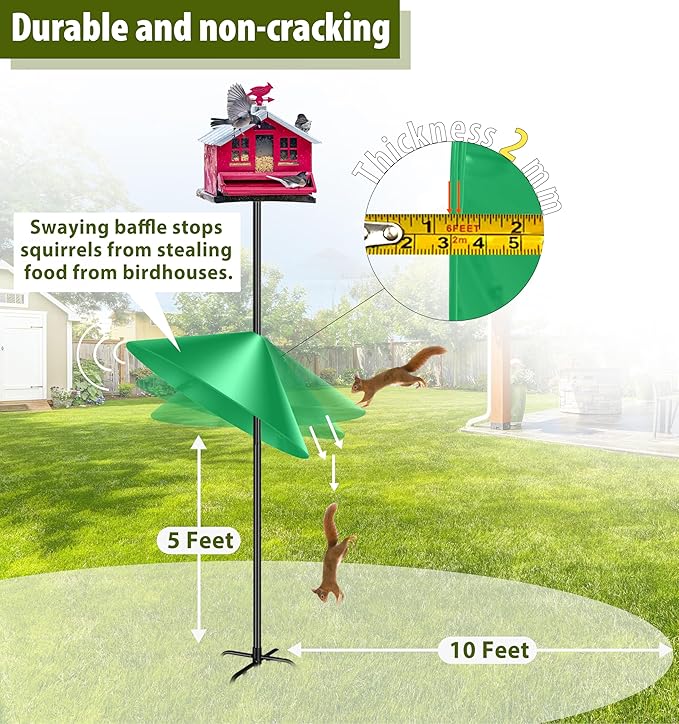 Squirrel Baffle for Bird Feeder Pole, 19-Inch Outdoor Bird Feeder Guard, Squirrel-Proof Birdhouse Baffles, Shepherd's Hook for Outside(LightGreen)-VerdiqueGarden