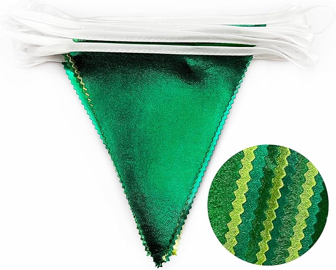 Gradient Green Party Decorations Metallic Fabric Ombre Green Triangle Pennant Banner Flag Bunting for Graduation Birthday Retirement Wedding Bachelorette Spring Summer St Patrick's Day Party Supplies-VerdiqueGarden
