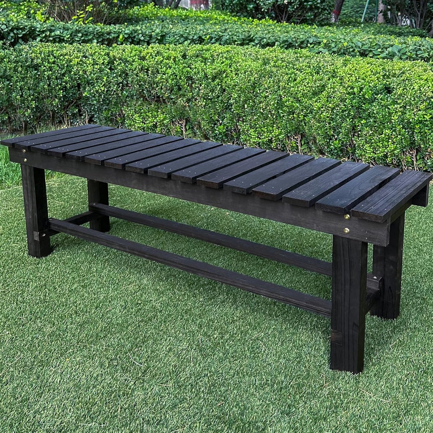 Outdoor Garden Bench, 3-Person Wood Patio Bench Weatherproof Outdoor Backless Bench, Anti-Corrosion and Anti-Rust Garden Benches for Garden Lawn Porch Park Backyard (Black,47.25''/120cm)-VerdiqueGarden