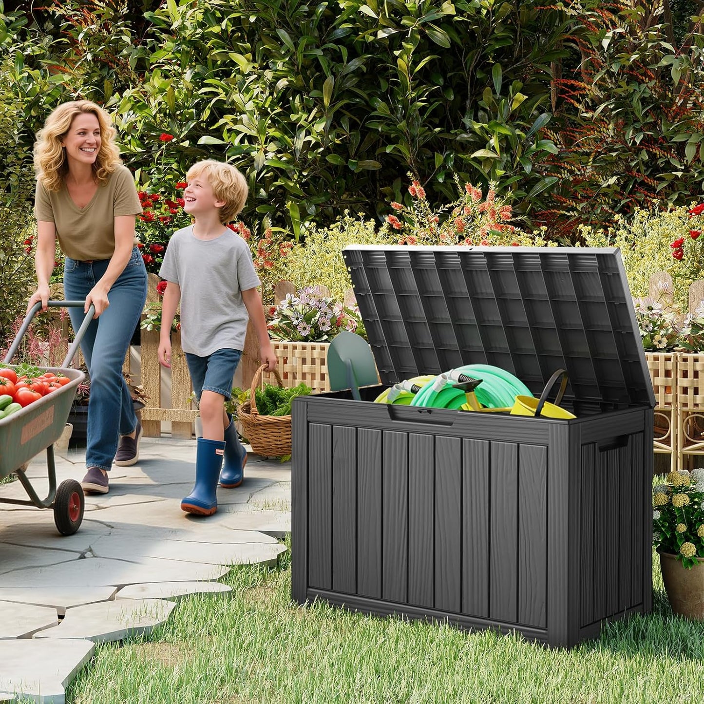 Outdoor Storage Box, 50 Gallon Waterproof Resin Deck Box, Storage Bin for Package Delivery, Patio Furniture Cushion, Garden Tools, Pool Accessories, Weatherproof and UV Resistant-VerdiqueGarden