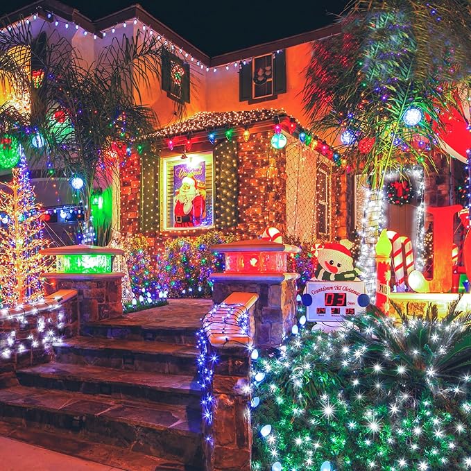 KNONEW 600ft 1500 LED Christmas String Lights Outdoor Green Wire 8 Modes & Timer Fairy Light Plug in Waterproof Patio Lights for Xmas Yard Tree Wedding Party Holiday Decorations (Cool White)-VerdiqueGarden