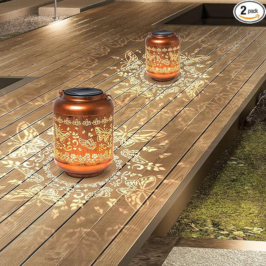 2Pack Butterfly Solar Lanterns Outdoor Hanging Waterproof Lanterns for Garden Decor Christmas Gifts for Women Mom Grandma Metal Solar Lights Decoration Outside for Yard, Patio,Pathway Landscape-VerdiqueGarden