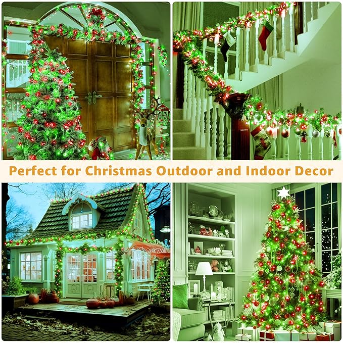 Ollny Christmas Lights Outdoor 800LED 262FT, Red and Green Plug in Fairy Lights with Remote, 8 Modes Waterproof Timers Dimmable LED String Lights for Indoor House Outside Bedroom Patio Balcony-VerdiqueGarden