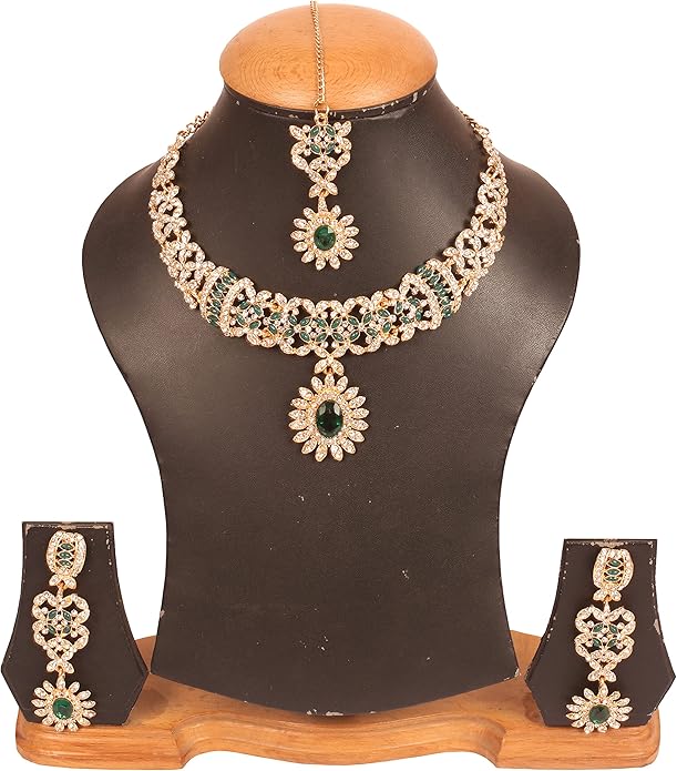 Touchstone Indian jewelry sets for women wedding gold kundan necklace traditional earrings tikka bollywood party style white crystal rhinestone guest gift bridal costume prom dainty accessories
