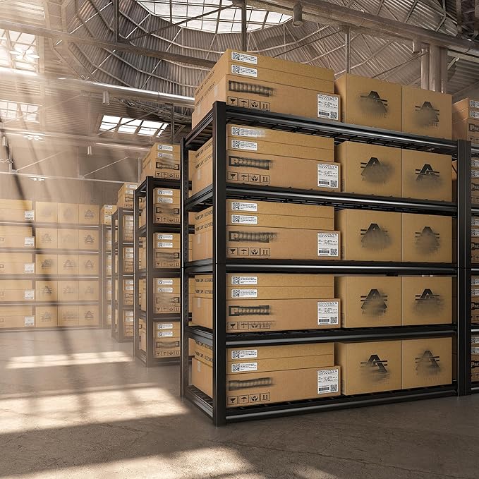 REIBII 48.2''W Garage Shelving Heavy Duty Metal Shelving 3000LBS Storage Shelves Adjustable Metal Shelves Industrial Garage Shelf for Warehouse Basement, 4 Pack-VerdiqueGarden