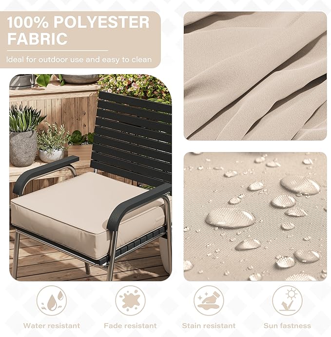 Patio Chair Cushions 24 X 24 X 5 Inch Waterproof Outdoor Seat Cushions for Patio Furniture, Outdoor Sofa Couch Pads with Ties & Handle, Set of 2, Sand-VerdiqueGarden