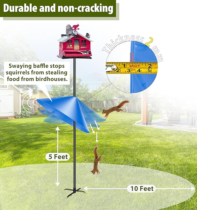 Squirrel Baffle for Bird Feeder Pole, 19 Inch Baffles Guard for Outdoor, Squirrel Proof Bird Feeders Baffle, Shepherd's Hook for Outside (Blue)-VerdiqueGarden