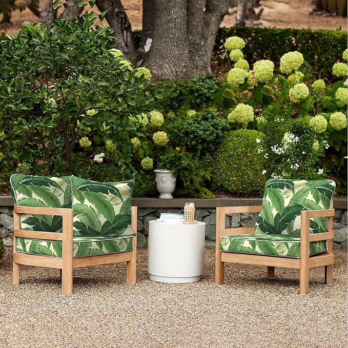 LVTXIII Outdoor Deep Seat Cushion 24"x24"x4" Patio Seat and Back Cushion Set Seasonal Chair Cushion for Dining Arm Chairs, Wicker Chairs and Garden Furniture Decoration, Swaying Palms Green-VerdiqueGarden