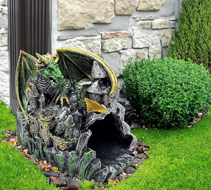 Magical Dragon Statue Gutter Downspout Extender, Garden Ornament, Decor Downspout Diverter, Perfect Rain Diverter for 3"x4" Downspouts, Eco-Friendly Resin, Perfect Outdoor Decor Gift-VerdiqueGarden