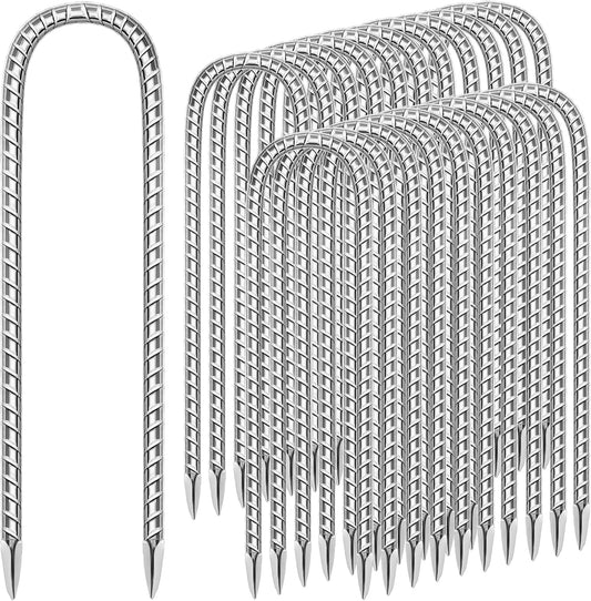 22 Pack Ground Garden Rebar Stakes Rebar 12 Inch Anti-Rust Galvanized Steel U Shape Hook Heavy Duty Ground Anchors for Tents, Position Kits,Fences, and Trampolines Landscape Fabric-VerdiqueGarden