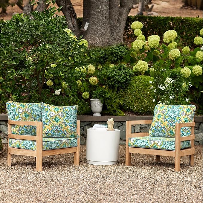 LVTXIII Outdoor Deep Seat Cushion Patio Seat and Back Cushion Set Seasonal Chair Cushion for Dining Arm Chairs, Wicker Chairs and Garden Furniture Decoration, 24"x24"x4", Damask Green-VerdiqueGarden
