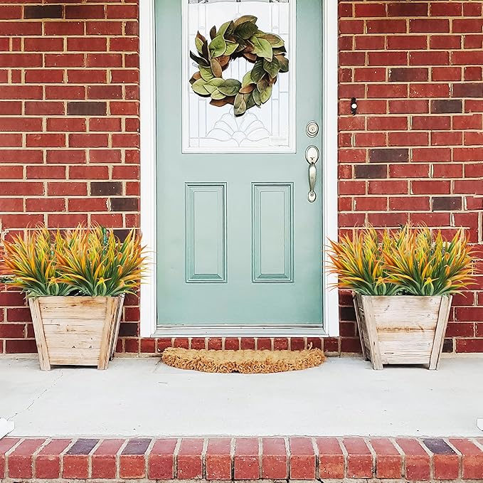 16Pcs Artificial Grass Fake Plants 17.3in Outdoor Plastic Plants UV Resistant Greenery Fake Grass for Home Window Garden Office Patio Hanging Planter Pathway Front Porch Décor Orange Yellow-VerdiqueGarden