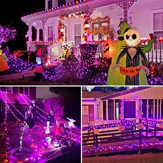 JMEXSUSS Halloween Lights Outdoor, 66FT Purple Orange Lights for Halloween Decorations, 200 LED Halloween String Lights Indoor for Bedroom Fireplace Mantel Party Patio Yard Door Halloween Tree-VerdiqueGarden