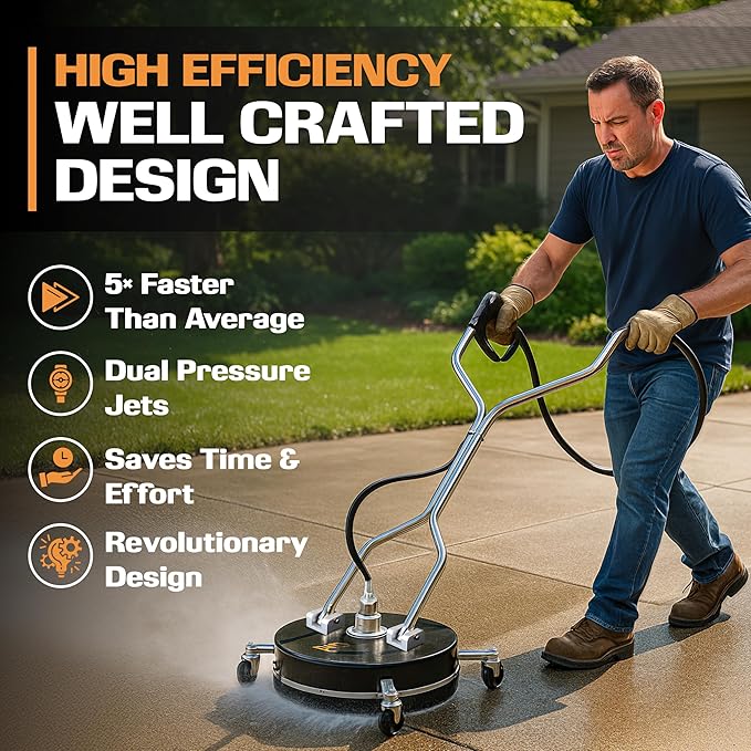 EDOU 20-Inch Dual Handle Pressure Washer Surface Cleaner, Wheels - Heavy Duty Composite Surface Pressure Washer - 4000 PSI Max - Includes 3/8-Inch Quick Connector Kit, Teflon Tape, Adapter Set-VerdiqueGarden