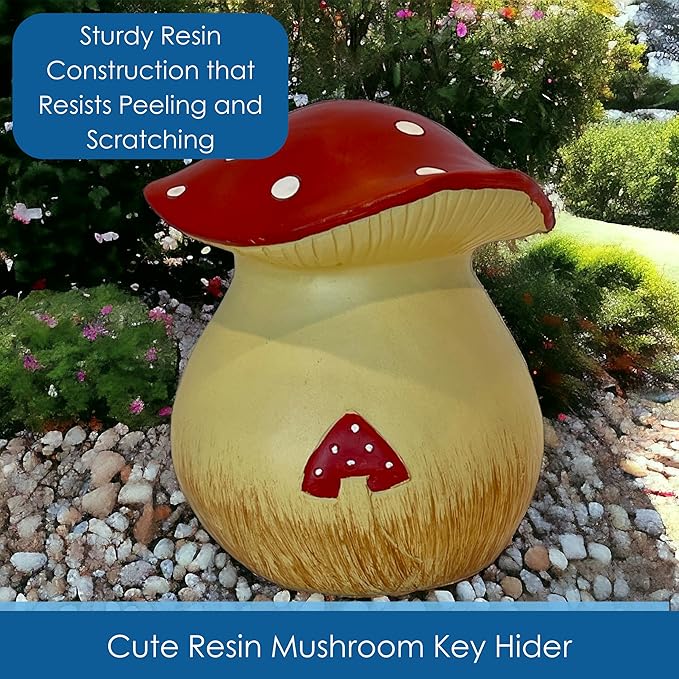 Toadstool Decorative Garden Statue and Key Hider - Hides a Secret Extra Hidden Key Outside in Garden, Yard or Porch-VerdiqueGarden