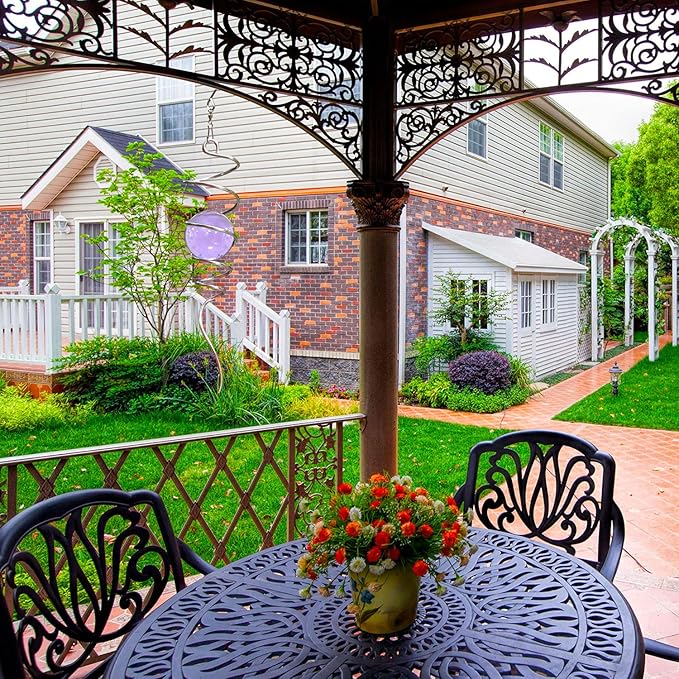 Fonmy Purple Gazing Ball Spiral Tail Wind Spinner Stabilizer with Swivel Hook 11inch Stainless Steel Tail and 2 inch Purple Glass Orb. Indoor Outdoor Garden Decoration Hanging Ornaments-VerdiqueGarden