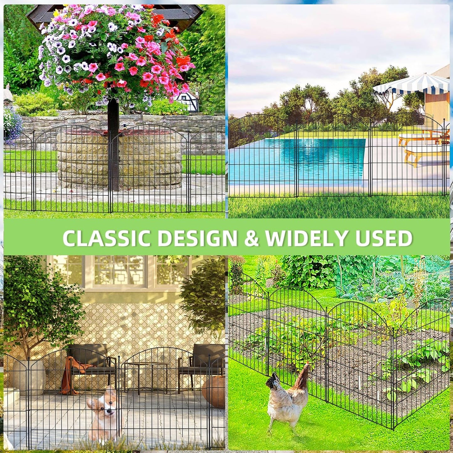 Decorative Garden Fence 32in (H) x24ft (L), 10 Pack No Dig Fence Animal Barrier for Dog, Arched Flower Bed Edging, Wire Border Panel Fencing for Yard Patio Outdoor Decor-VerdiqueGarden