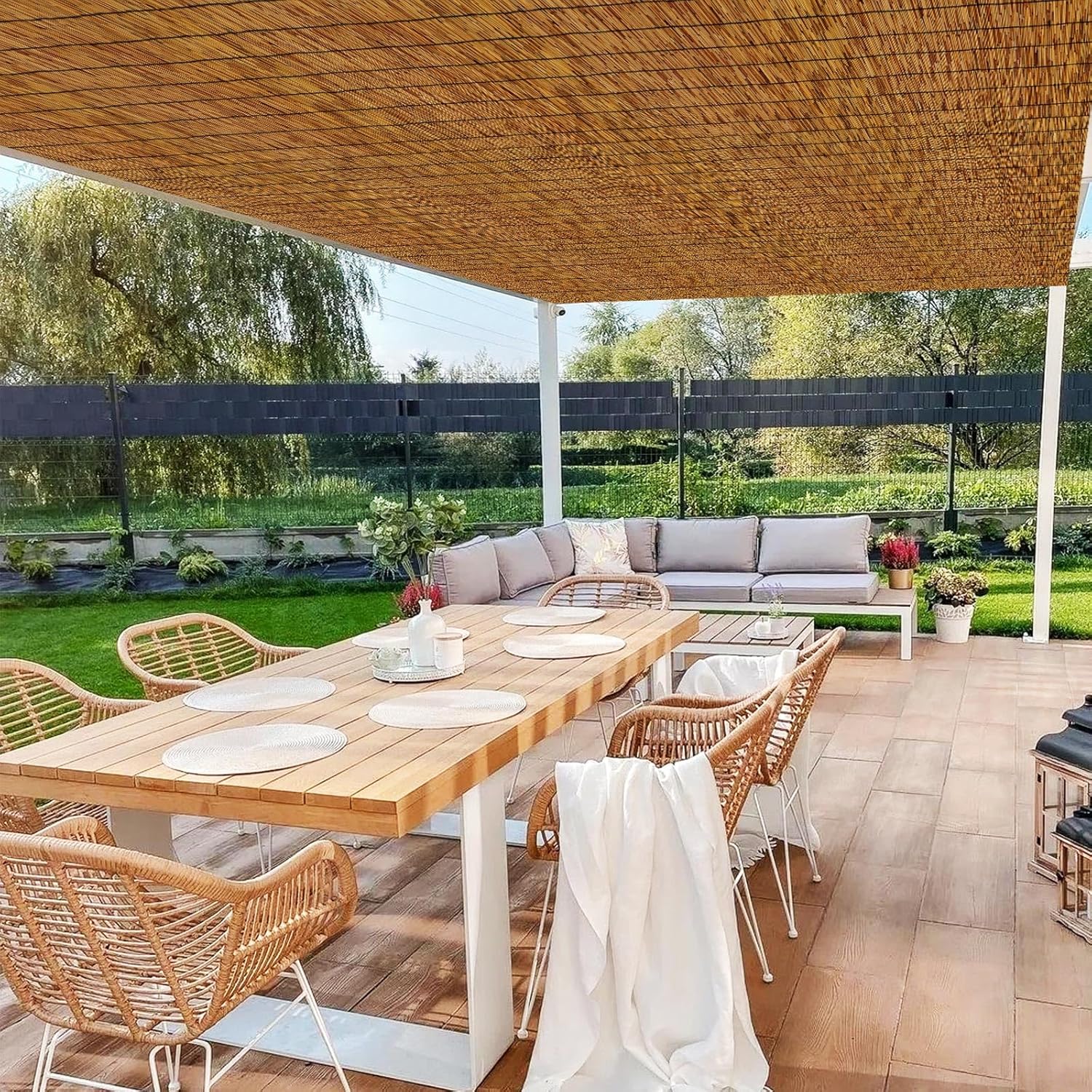 Reed Fencing Rolls,Bamboo Screens Outdoor for Patio,6 Feet High,Suitable for Patio Garden Balcony Terrace and Courtyard Shading 6x16FT-VerdiqueGarden