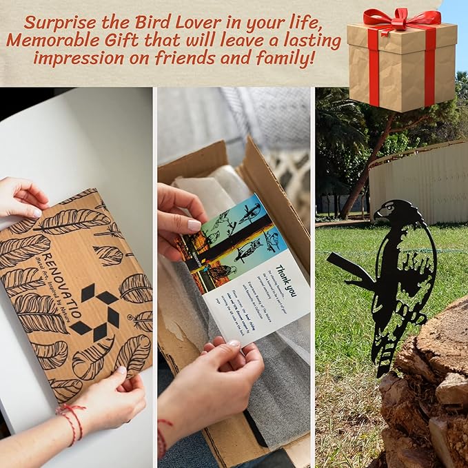 Renovatio Metal Hawk - Metal Bird Yard Decor - Tree Stake & Outdoor Art - Metal Garden Sculpture - Rusty Metal Birds Ornaments - Outdoor Bird Decorations for Garden-VerdiqueGarden