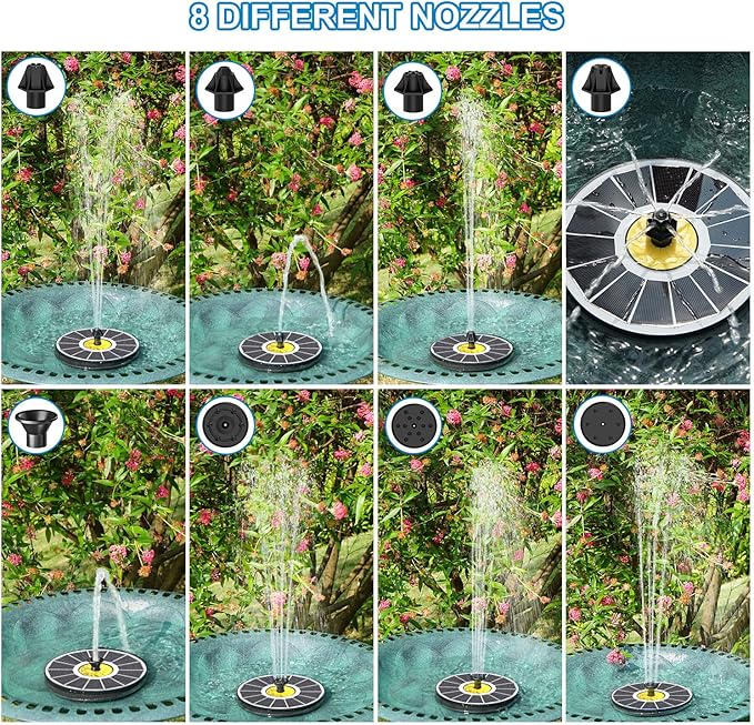 Solar Fountain for Bird Bath, 3.5W Upgraded Solar Bird Bath Fountains with 4 Fixed Pipes 7 Nozzles No Battery, Solar Fountain Pump for Bird Bath Outdoor(White)-VerdiqueGarden
