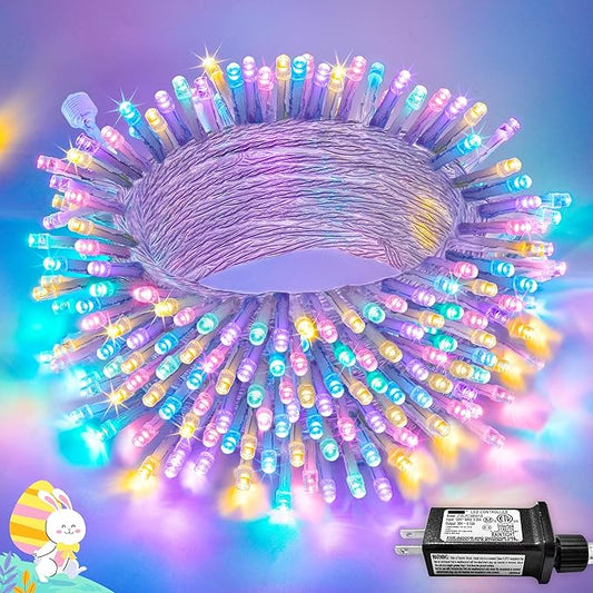 JMEXSUSS 33ft 100 LED Easter Lights for Indoor Outdoor Use, 8 Modes Connectable Easter String Lights Plug-in, Clear Wire Colorful Christmas String Lights Outdoor Waterproof-VerdiqueGarden