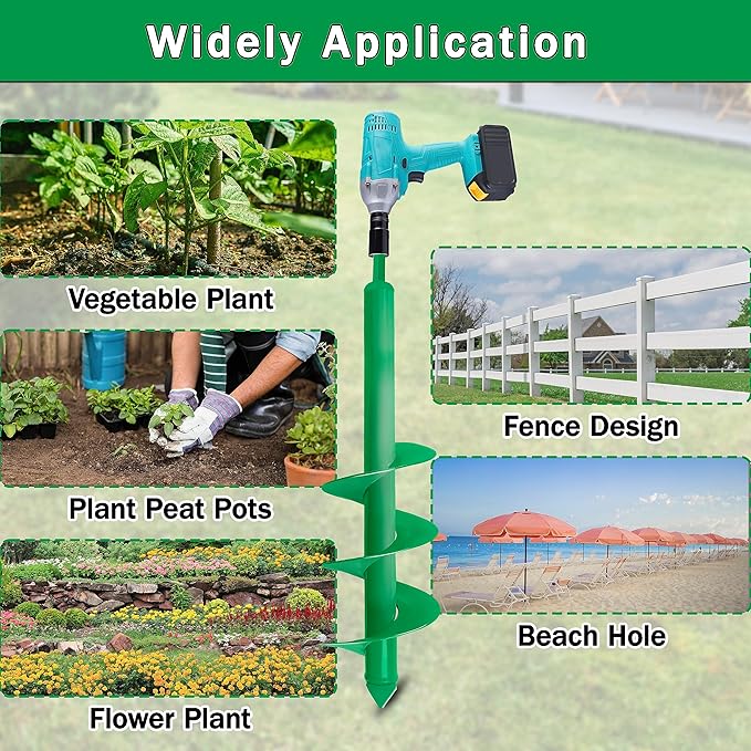 Auger Drill Bit for Planting, 4x25Inch Garden Earth Auger, Spiral Drill Hole Rapid Planter Seedling & Bedding Plant,Ground Planting Drill Bit Auger Post Hole Digger for 3/8''Hex Drive Drill-VerdiqueGarden