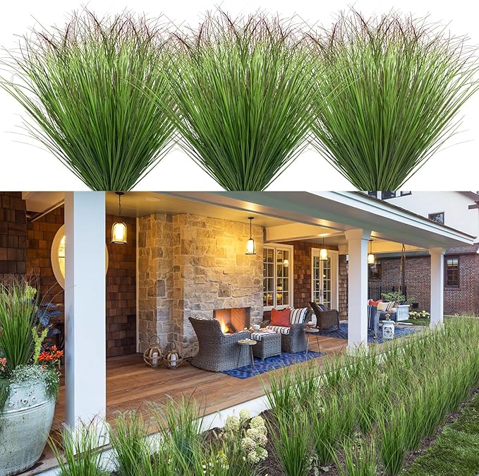100Pcs Artificial Grass Plants Faux Shrubs Wheat Grass Fake Tall Grass Plants for Outdoor Decor Greenery Stems Weed for Room Indoor Home Decor（Green Red Tail-VerdiqueGarden