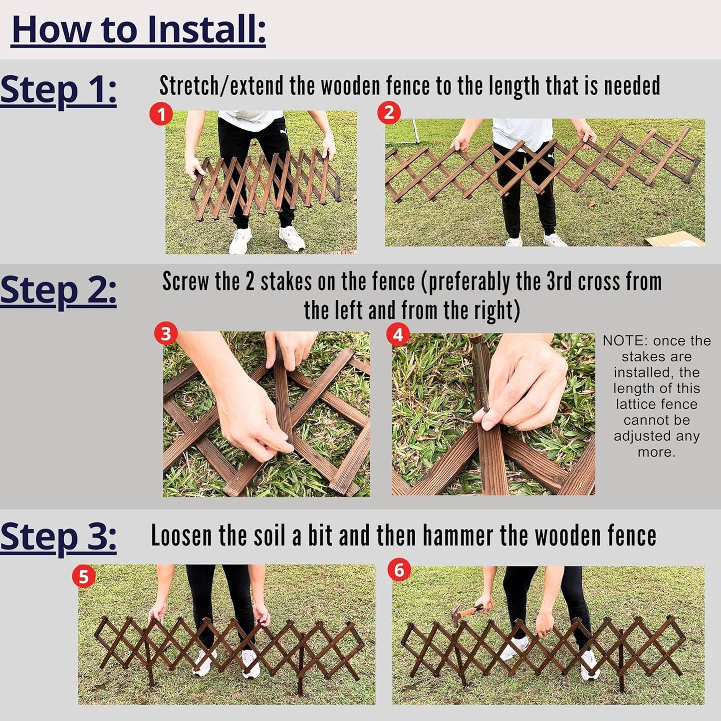 ShopLaLa Garden Fence- 4 Pack, Total 24ft (L) Wooden Lattice Flower Edging for Yard Lawn Landscape Patio Outdoor Decor, Expandable Plant Garden Trellis, Animal Barrier Fence No Dig Panel for Small Dog-VerdiqueGarden