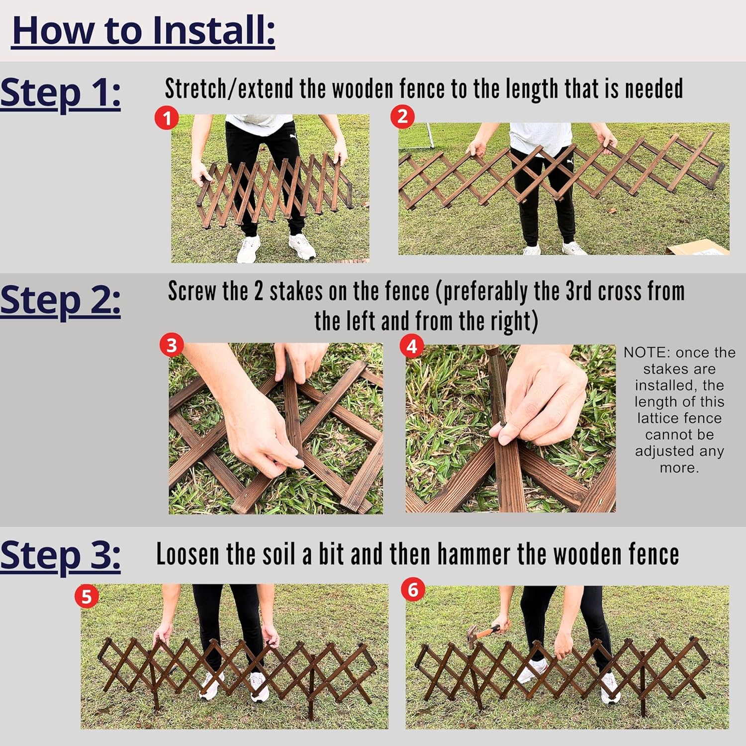 ShopLaLa Garden Fence- 2 Pack, Total 12ft (L) Wooden Lattice Flower Edging for Yard Lawn Landscape Patio Outdoor Decor, Expandable Plant Garden Trellis, Animal Barrier Fence No Dig Panel for Small Dog-VerdiqueGarden