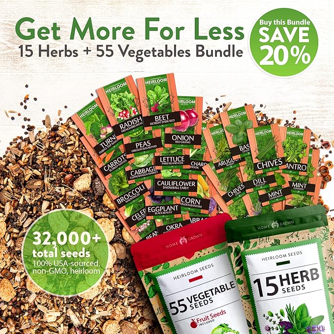 Home Grown 32,000+ Heirloom Seeds for Planting Vegetables and Herbs Bundle: 70 Unique Varieties - 100% Non-GMO Survival Seeds for Planting Indoor or Outdoors-VerdiqueGarden