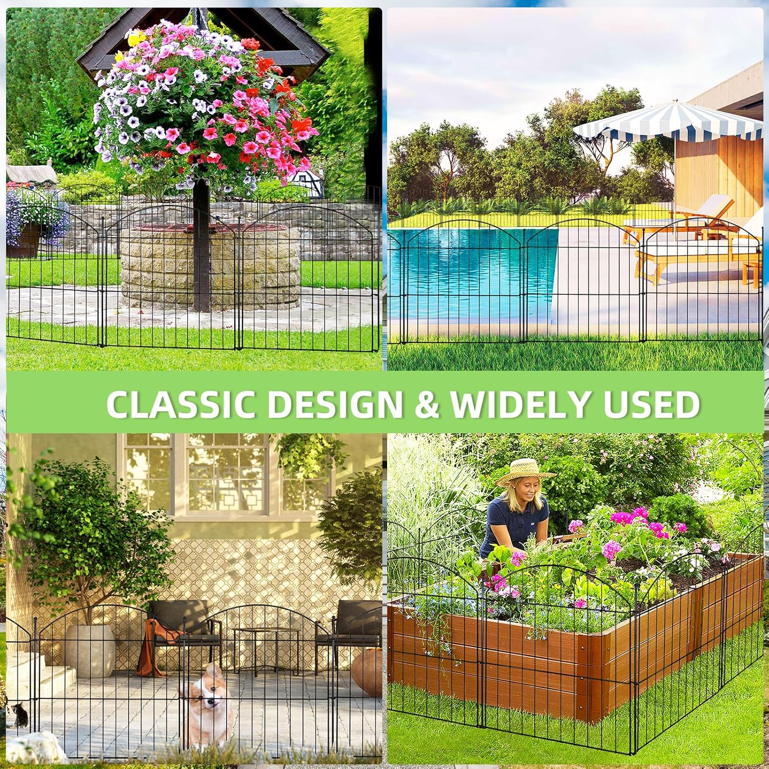 Decorative Garden Fence 24in (H) x20ft (L), 10 Pack No Dig Fence Animal Barrier for Dog, Arched Flower Bed Edging, Wire Border Panel Fencing for Yard Patio Outdoor Decor-VerdiqueGarden