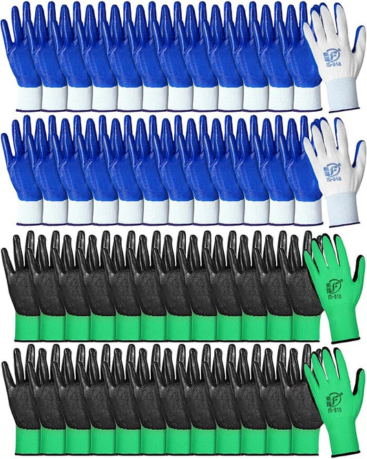 Nuogo 48 Pairs Gardening Gloves for Men Women Rubber Coated Safety Work Gloves Bulk for Gardening Construction Work-VerdiqueGarden