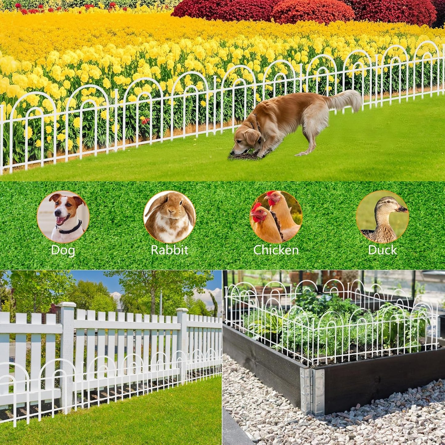 45ft X 13in Animal Barrier Fence, 32 Panels No Dig Fence for Dogs Rabbit, Anti Digging Defense Barrier Garden Edging Border, Rustproof Metal Arched Decorative Garden Fencing for Outdoor, Yard, White-VerdiqueGarden