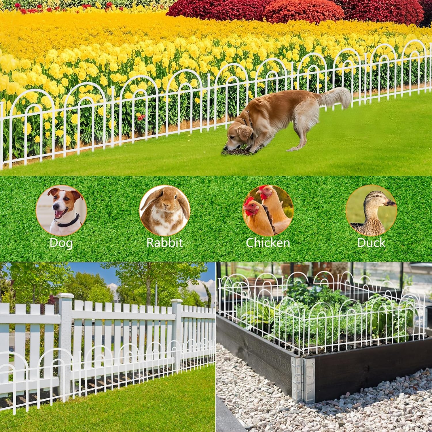 45ft X 13in Animal Barrier Fence, 32 Panels No Dig Fence for Dogs Rabbit, Anti Digging Defense Barrier Garden Edging Border, Rustproof Metal Arched Decorative Garden Fencing for Outdoor, Yard, White-VerdiqueGarden