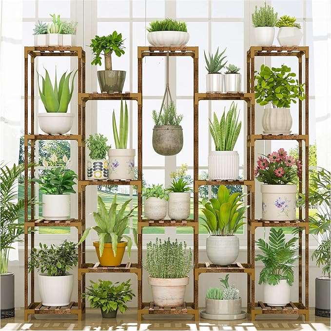 HOMKIRT Plant Stand Indoor Outdoor, 17 Tier Large Tall Plant Shelf for Indoor Plants Multiple, Wood Plant Stand Rack Holder Table for Living Room Garden Patio Window-VerdiqueGarden
