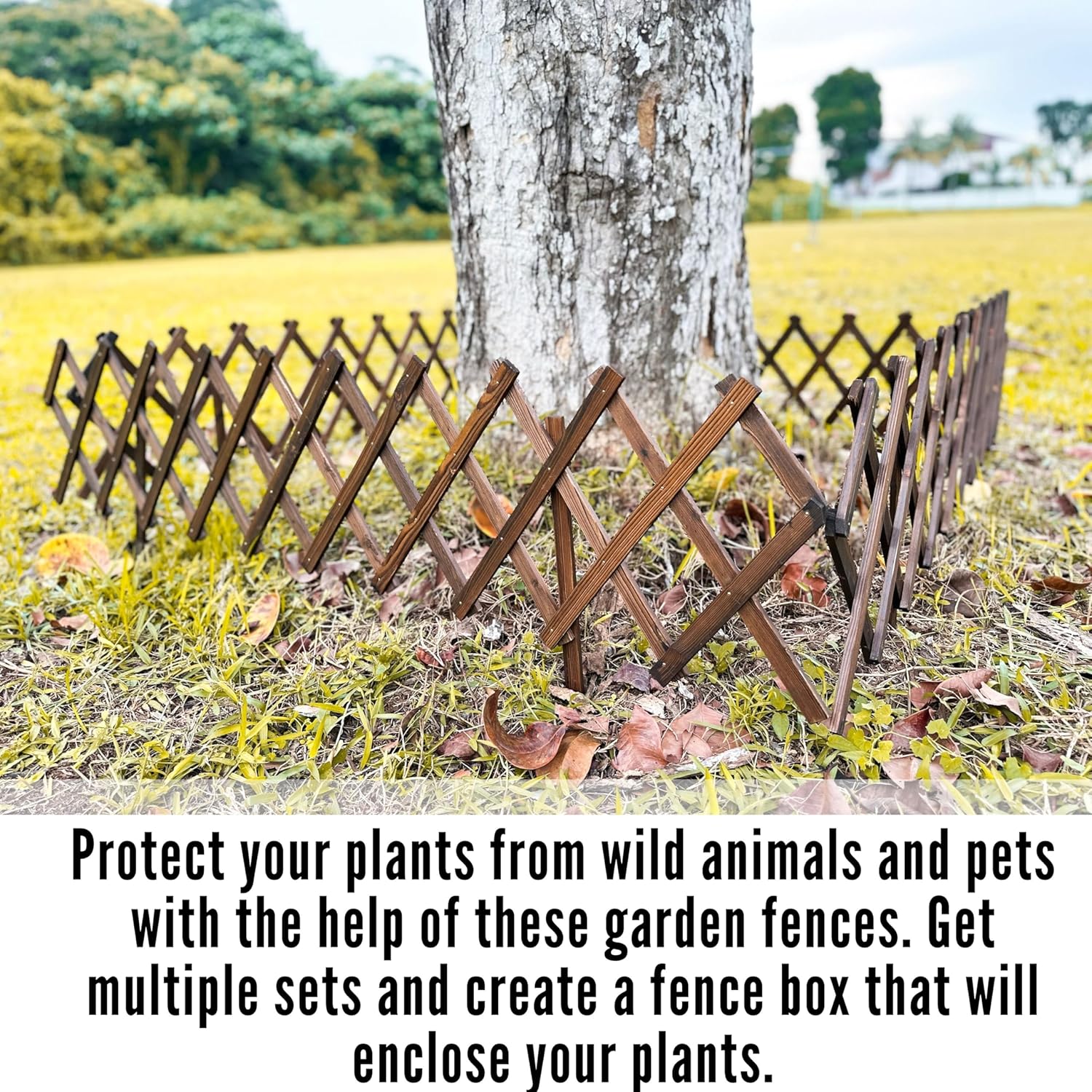 ShopLaLa Garden Fence- 2 Pack, Total 12ft (L) Wooden Lattice Flower Edging for Yard Lawn Landscape Patio Outdoor Decor, Expandable Plant Garden Trellis, Animal Barrier Fence No Dig Panel for Small Dog-VerdiqueGarden