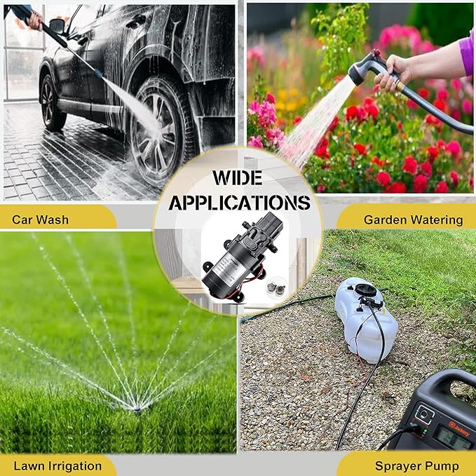 bayite 12V DC Water Transfer Pump with 2 Hose Clamps 12 Volt Diaphragm Pump Self Priming Sprayer Pump with Pressure Switch 4.5 L/Min 1.2 GPM 80 PSI for Weed ATV Marine Boat-VerdiqueGarden